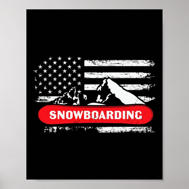 Poster Snowboard Mountain Avec Drapeau Américain Design - (Devant)