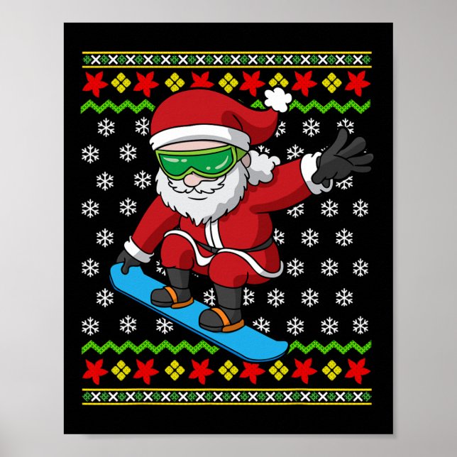 Poster Snowboard Père Noël Snowboardeur Vilain Noël Neige (Devant)