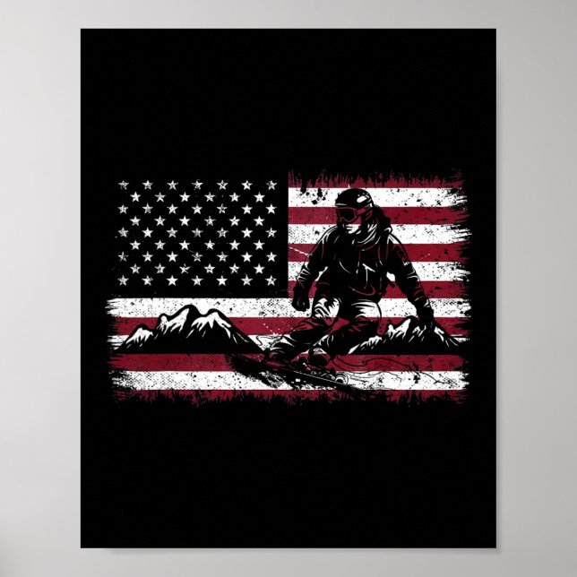 Poster Snowboard Snowboard Patriotique Vintage américaine (Devant)