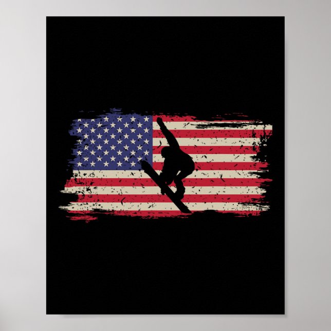 Poster Snowboard Snowboard Patriotique Vintage américaine (Devant)