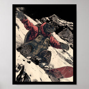 Poster Snowboard Tortoise Alpine Mountain Ski Resort T