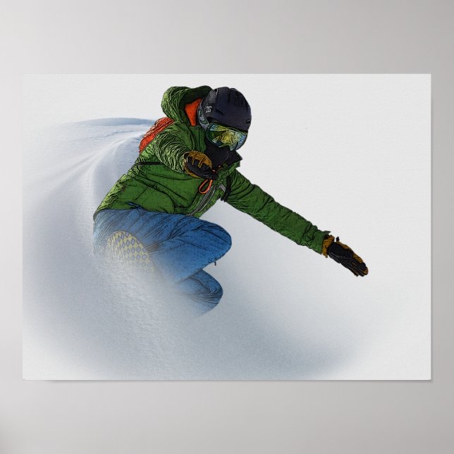 Poster Snowboarder en poudre (Devant)