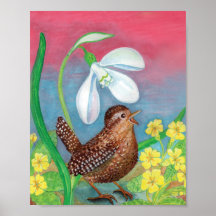 Snowdrop & wren oiseau convoquer la pépinière de p