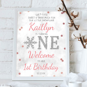 Poster Snowflake Hiver 1er anniversaire Bienvenue