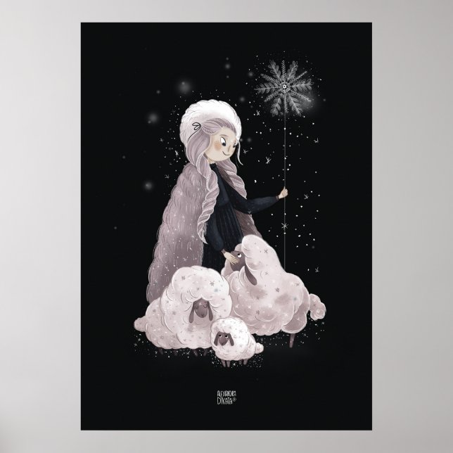 Poster SNOWFLAKE SHEEP par Alexandra Dikaia (Devant)