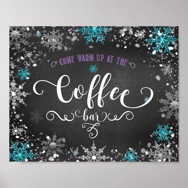 Poster Snowflakes d'hiver Barre de café Panneau de table  (Devant)