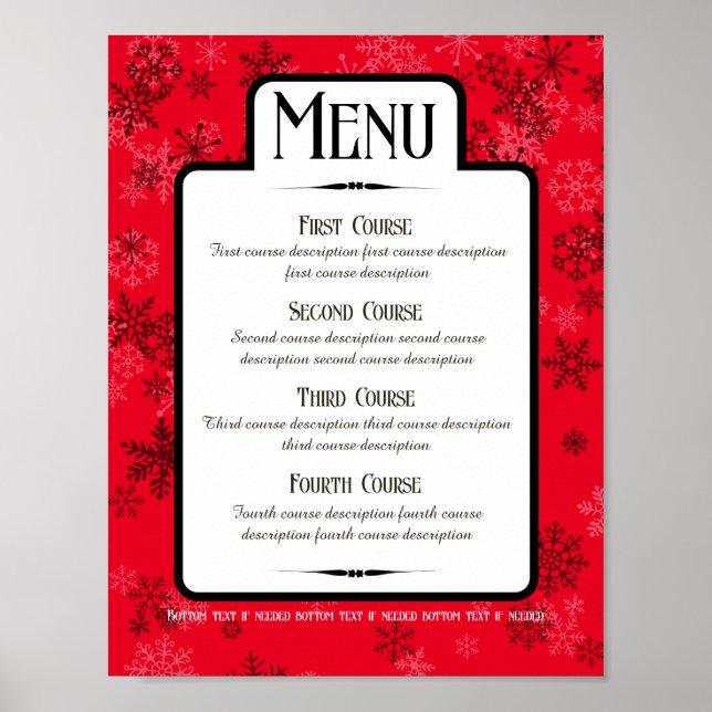 Poster Snowflakes dîner fêtes menu de restauration (Devant)