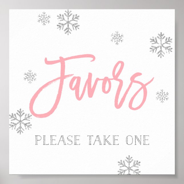 Poster Snowflakes en argent et signe Pink Chic Favour (Devant)
