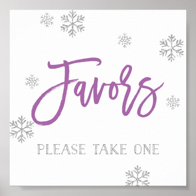 Poster Snowflakes en argent et Symbole de faveur chic pou (Devant)