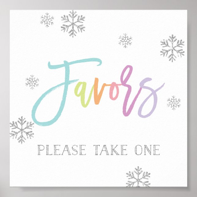 Poster Snowflakes et Rainbow Chic Favor Sign (Devant)