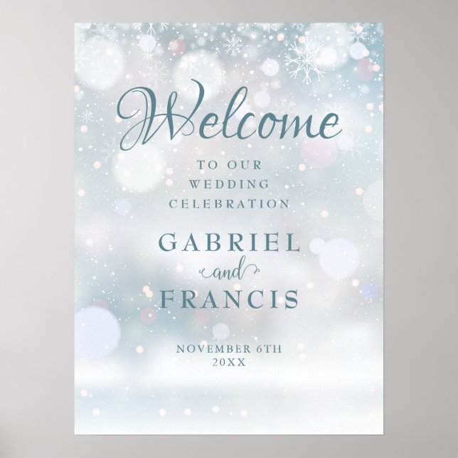 Poster Snowflakes Winter Wedding Welcome Sign (Devant)