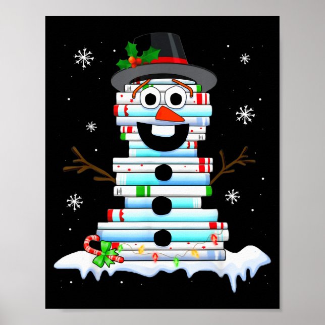 Poster Snowman Book Stack Librarian Book Lover Christmas  (Devant)