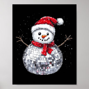 Poster Snowman Christmas Retro Santa Hat Disco Ball Match