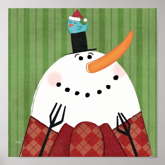 Poster Snowman de Noël avec chant d'oiseau (Devant)