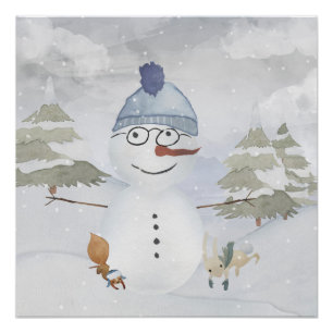 Poster Snowman et Winter Woodland Friends