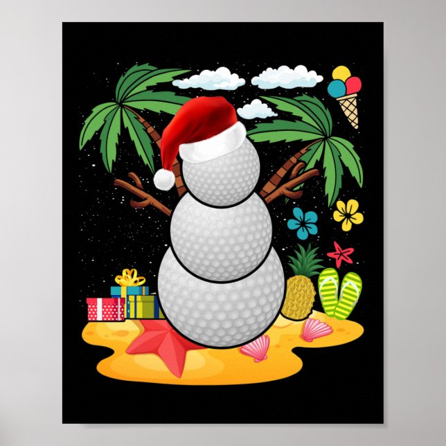 Poster Snowman Golfer Tee Noël Été En Juillet Fête (Devant)