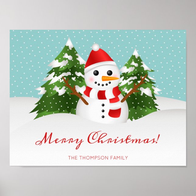 Poster Snowman mignon Et Nom Personnalisé Noël (Devant)