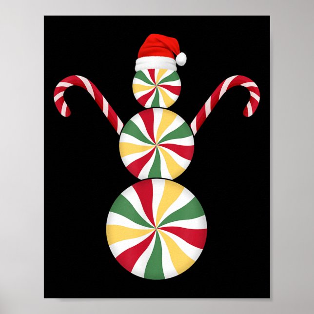 Poster Snowman Peppermint Candies Merry Christmas Pajamas (Devant)