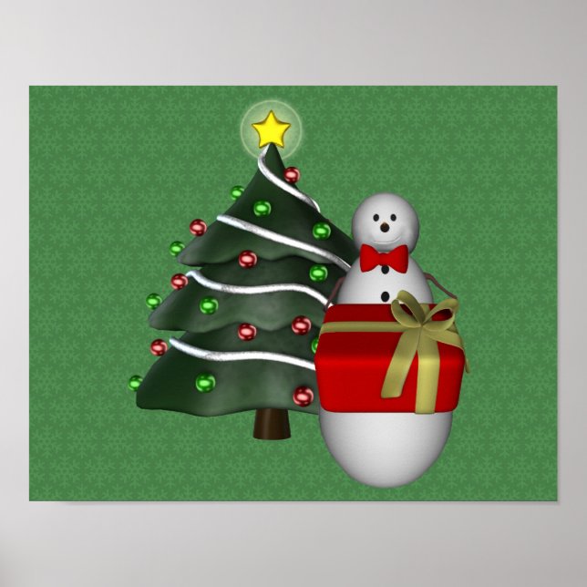 Poster Snowman Présent Arbre Noël Fête (Devant)