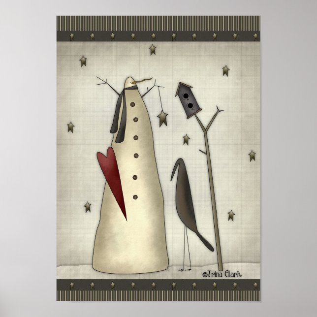 Poster Snowman primitif, Birthhouse, Corbeau (Devant)