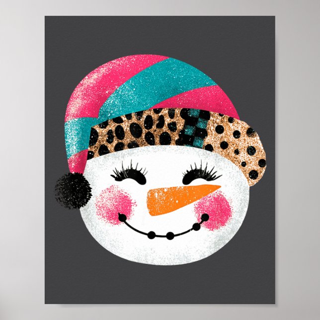 Poster Snowman With Santa Hat And Leopard Pattern  (Devant)