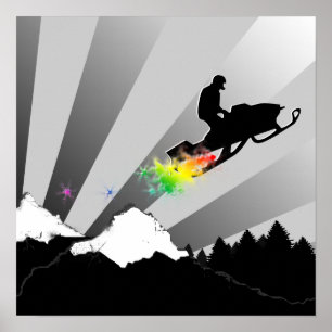 Poster snowmobile. traînée de poudre