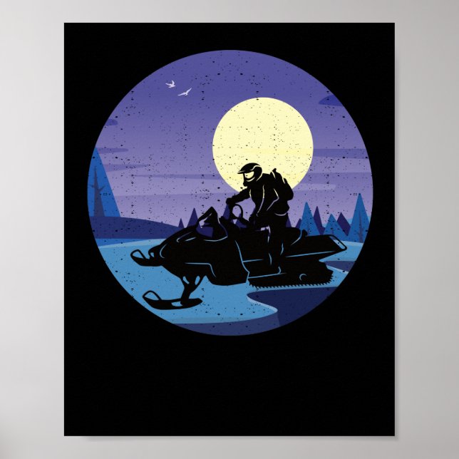 Poster Snowmobile winter snowmobile ice landscape (Devant)