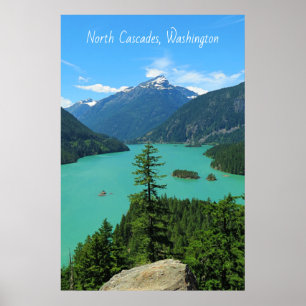 Poster Snowy Mountain Turquoise Lake à Washington