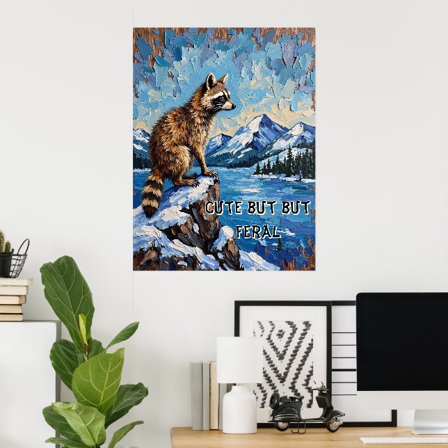 Poster Snowy Serenade : Raccoon Lune Vista (Bureau à domicile)