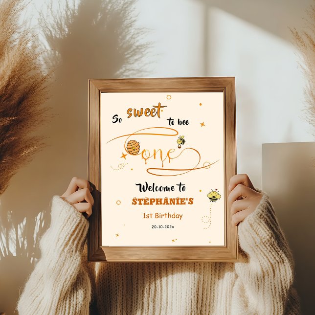 Poster So Sweet To Bee One Honey Bee 1st Birthday Welcome (Créateur téléchargé)