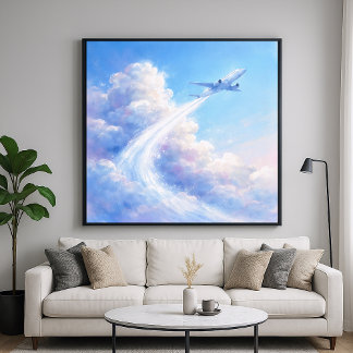 Poster Soaring Plane - Pastel Painting Style Art