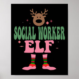 Poster Social Travailleur Elf Xmas Famille Groupe Noël