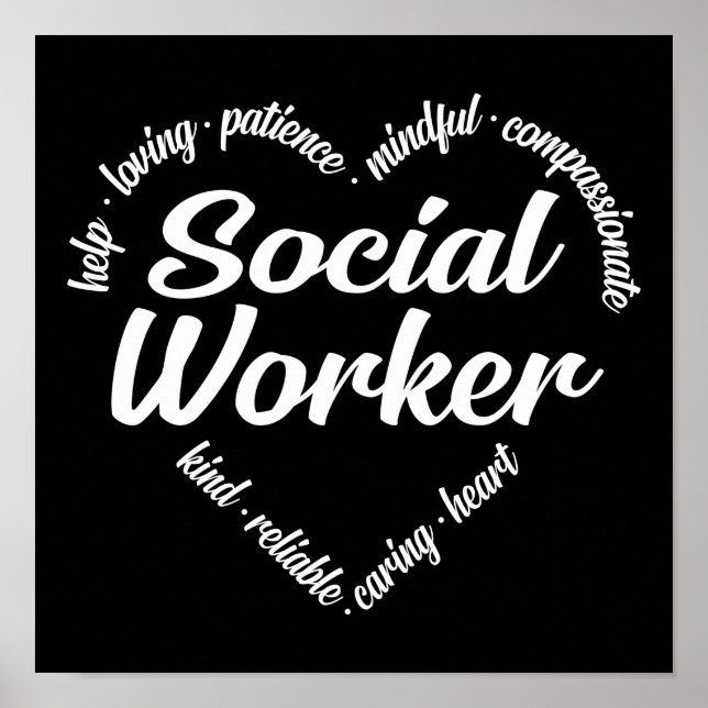 Poster Social Worker Heart Word Cloud (Devant)