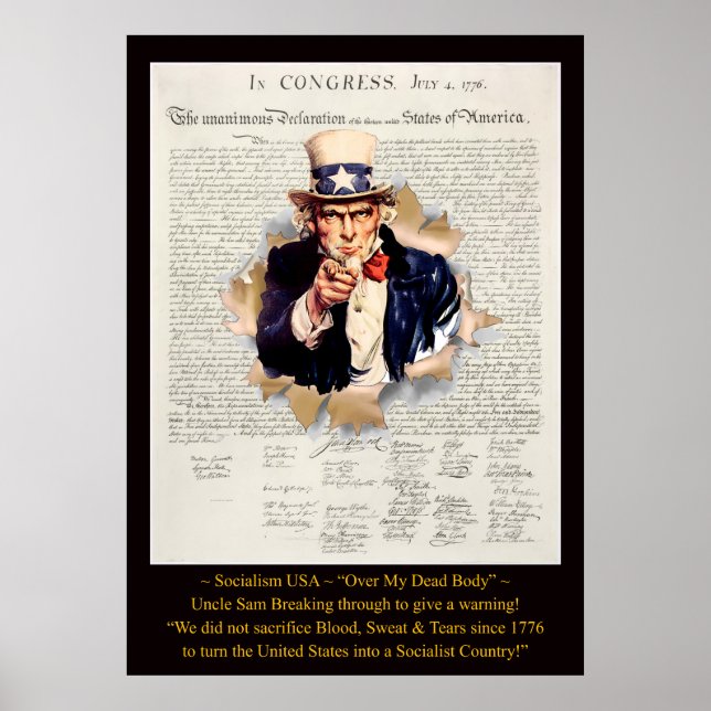 Poster Socialisme USA ~ "Over My Death Body" Oncle Sam ~* (Devant)
