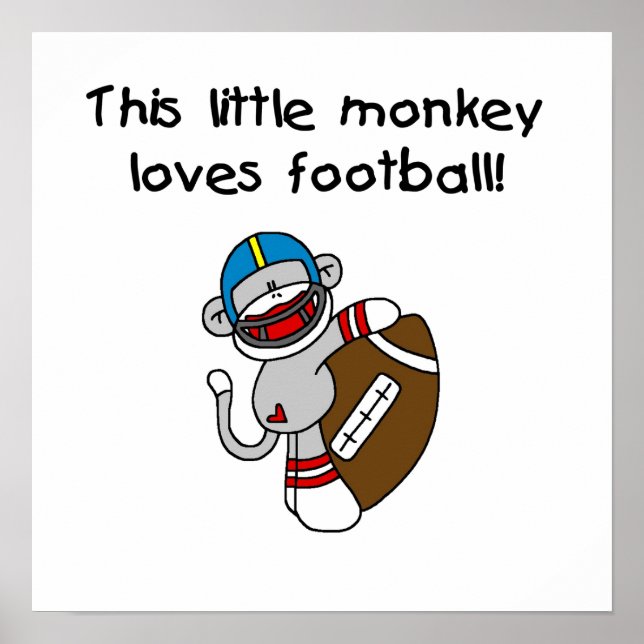 Poster Sock Monkey aime les t-shirts et cadeaux de footba (Devant)