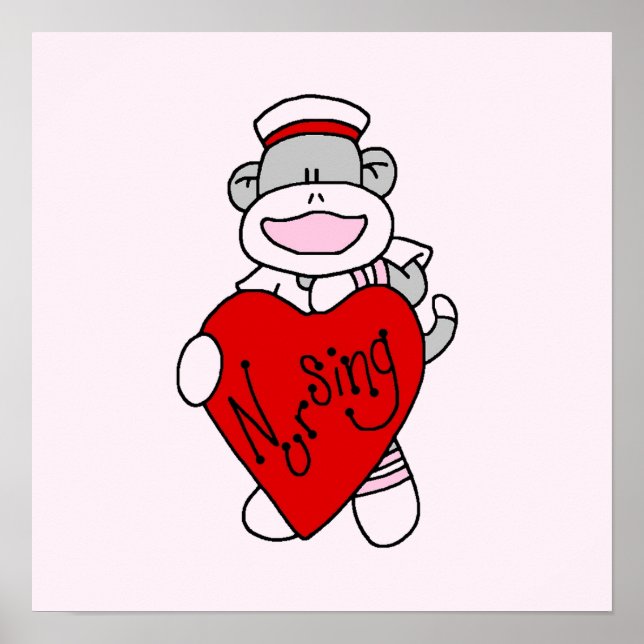 Poster Sock Monkey I Love Nursing T-shirts et cadeaux (Devant)