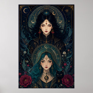 Poster Sœurs sorcières – Fantaisie Art Nouveau gothique