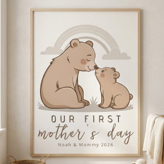 Poster Soft Bear Mom Baby First Mothers Day Calm Love Art