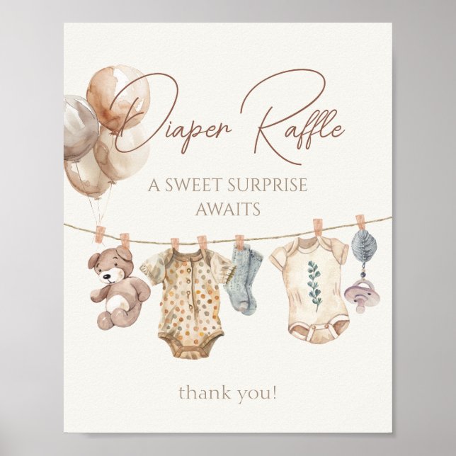 Poster Soft Boho Neutral Vêtements de bébé Déchets Raffle (Devant)