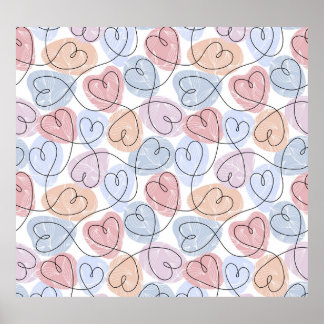 Poster Soft Hearts : Continuous Line Valentine's