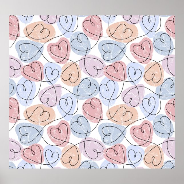 Poster Soft Hearts : Continuous Line Valentine's (Devant)