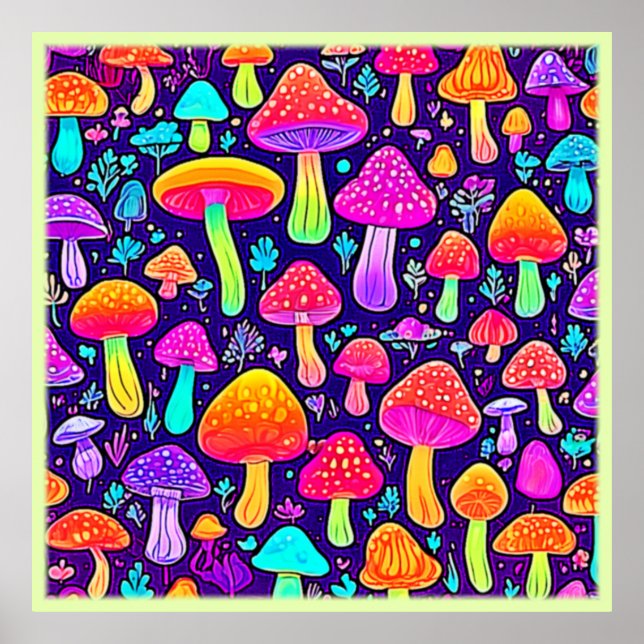 Poster Soft Neon : Patch pour champignon de dessin (Devant)