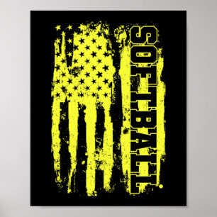 Poster Softball American Flag Softball Player
