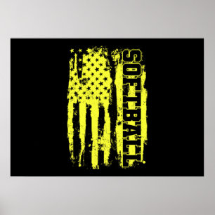 Poster Softball American Flag Softball Player