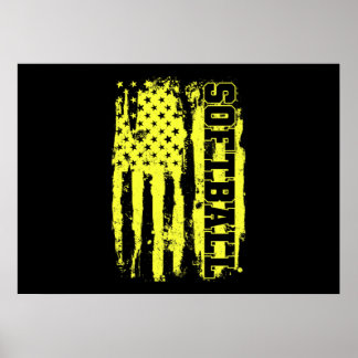 Poster Softball American Flag Softball Player