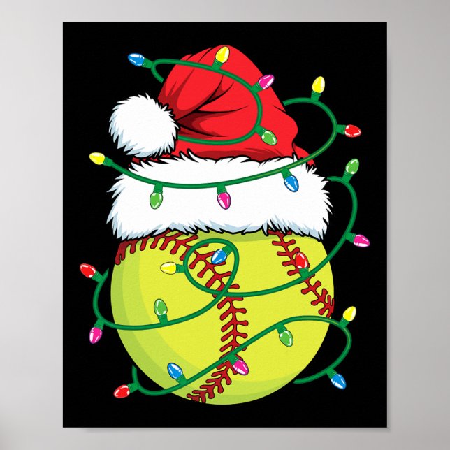 Poster Softball Avec Chapeau de Père Noël Hommes Garçons  (Devant)