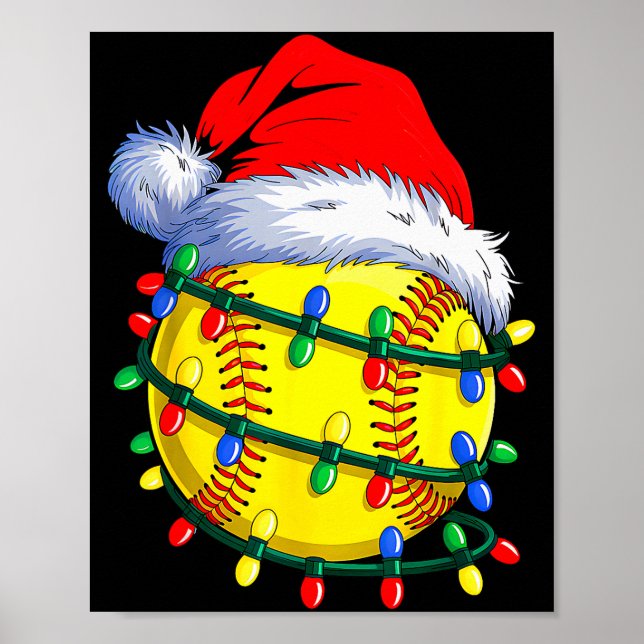 Poster Softball Ball Santa Hat Christmas Softball Xmas Li (Devant)