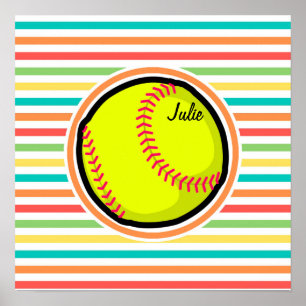 Poster Softball; Bright Rainbow Stripes
