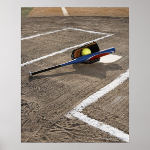 Poster Softball, gant de softball et chauve-souris à la p