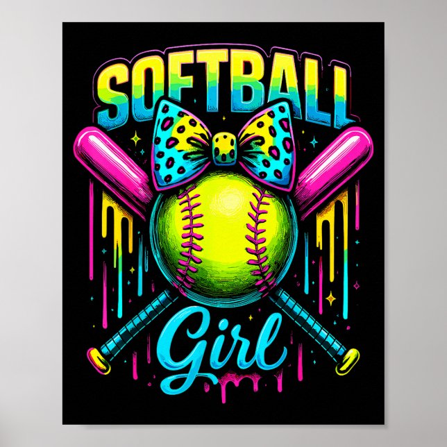Poster Softball Girl Drip Funny Softball Player  (Devant)